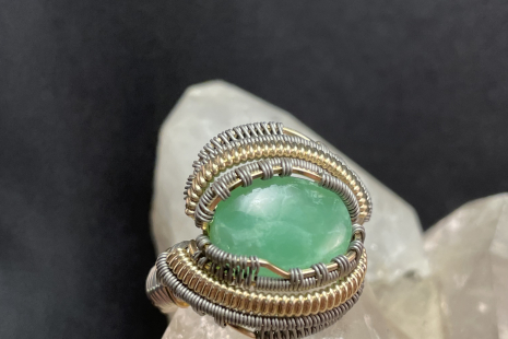 Chrysoprase Sterling Silver & Gold Ring Size 10