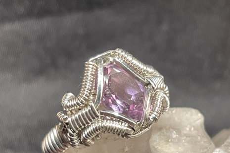 Amethyst Facet Silver Ring Size 5