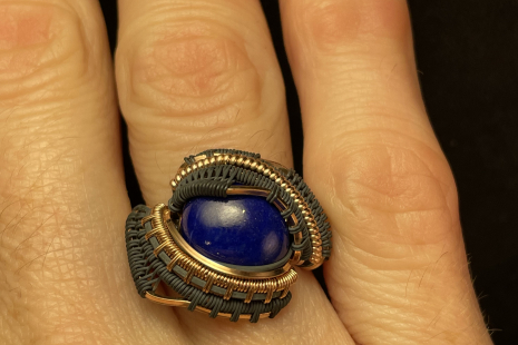 Lapis Lazuli Rose Gold w Silver Ring Size 8