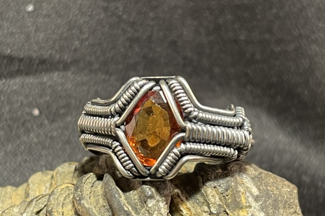 Hessonite Garnet Silver Ring Size 8.5-9