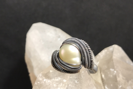 Freshwater Pearl Oxidized Silver Ring SIZE 7