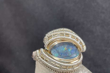 Australian Opal Silver Ring Size 10