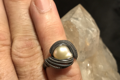 Freshwater Pearl Oxidized Silver Ring SIZE 7