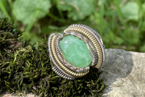 Chrysoprase Sterling Silver & Gold Ring Size 10