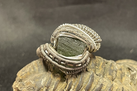 Moldavite Sterling Silver/Titanium Ring Size 11