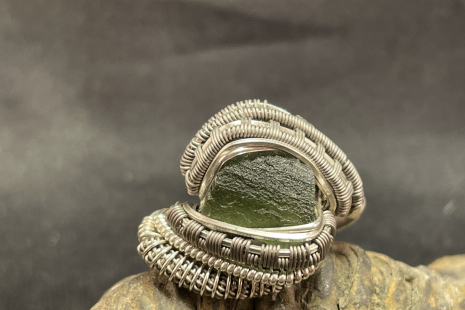 Moldavite Sterling Silver/Titanium Ring Size 11