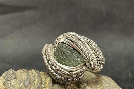 Moldavite Sterling Silver/Titanium Ring Size 11
