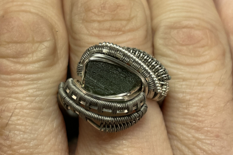 Moldavite Sterling Silver/Titanium Ring Size 11
