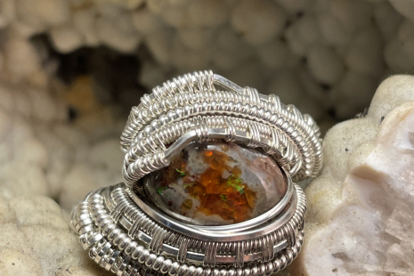 Fire Opal Sterling Silver Ring 12-12.5