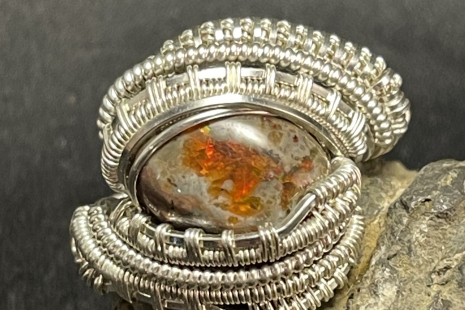 Fire Opal Sterling Silver Ring 12-12.5