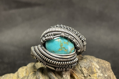 Turquoise Oxidized Sterling Silver Ring Size 8-8.5