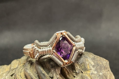 Amethyst Facet Sterling Symmetry Ring Size 7.5