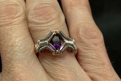Amethyst Facet Sterling Symmetry Ring Size 7.5