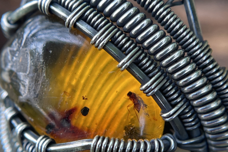 Amber w/ Insect Oxidized Sterling Silver Ring Size 12