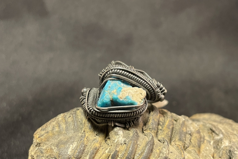 Turquoise Oxidized Sterling Silver Ring Size 7.5