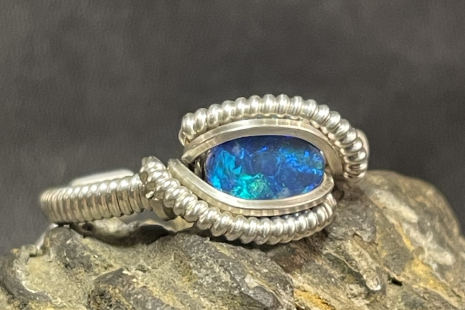 Australian Opal Sterling Silver Ring Size 7.5