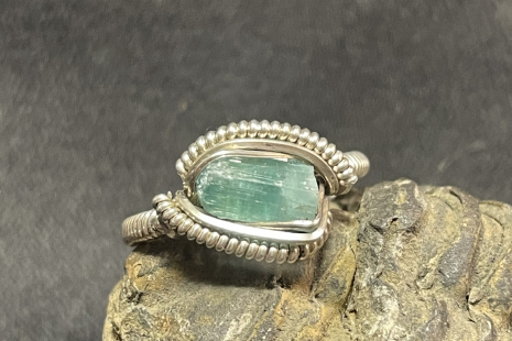 Indicolite Tourmaline Sterling Silver “mini” style Ring Size 7.5