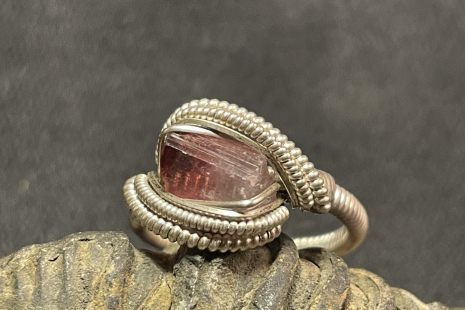 Pink Tourmaline Sterling Silver “mini” style Ring Size 7.5