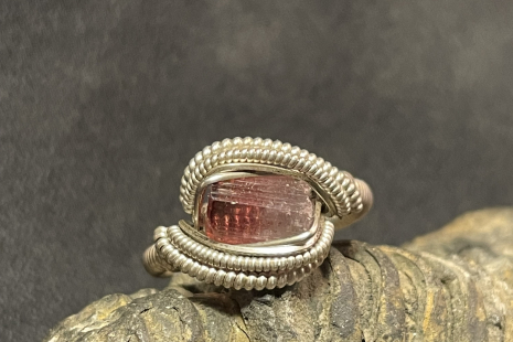 Pink Tourmaline Sterling Silver “mini” style Ring Size 7.5