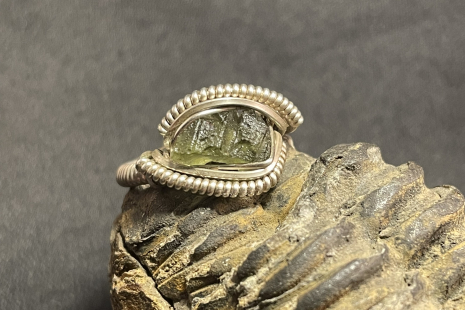 Moldavite Sterling Silver “mini” Ring Size 4.5-5 Moldavite Sterling Silver “mini” Ring Size 4.5-5
