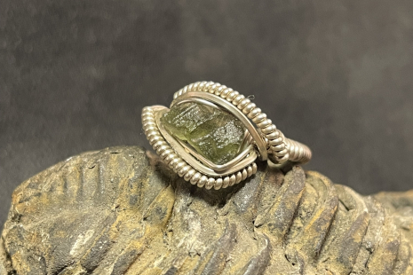 Moldavite Sterling Silver “mini” Ring Size 4.5-5 Moldavite Sterling Silver “mini” Ring Size 4.5-5