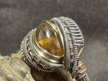 Prehistoric Amber Silver Ring Size 10.5
