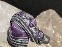 Sugilite “Trinity” Series with Amethyst Accents Silver Ring Size 7