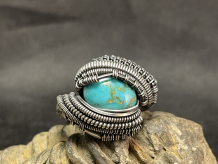 Turquoise Oxidized Sterling Silver Ring Size 8-8.5