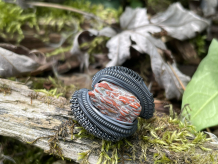 Fossilized Dinosaur Bone Sterling Silver Ring Size 6.5