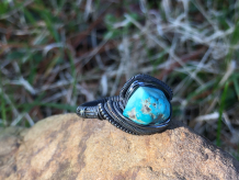 Natural Turquoise Oxidized Silver Ring SIZE 9
